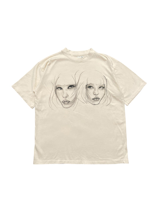 Two Faces Hand Drawn Artwork Tee Medium