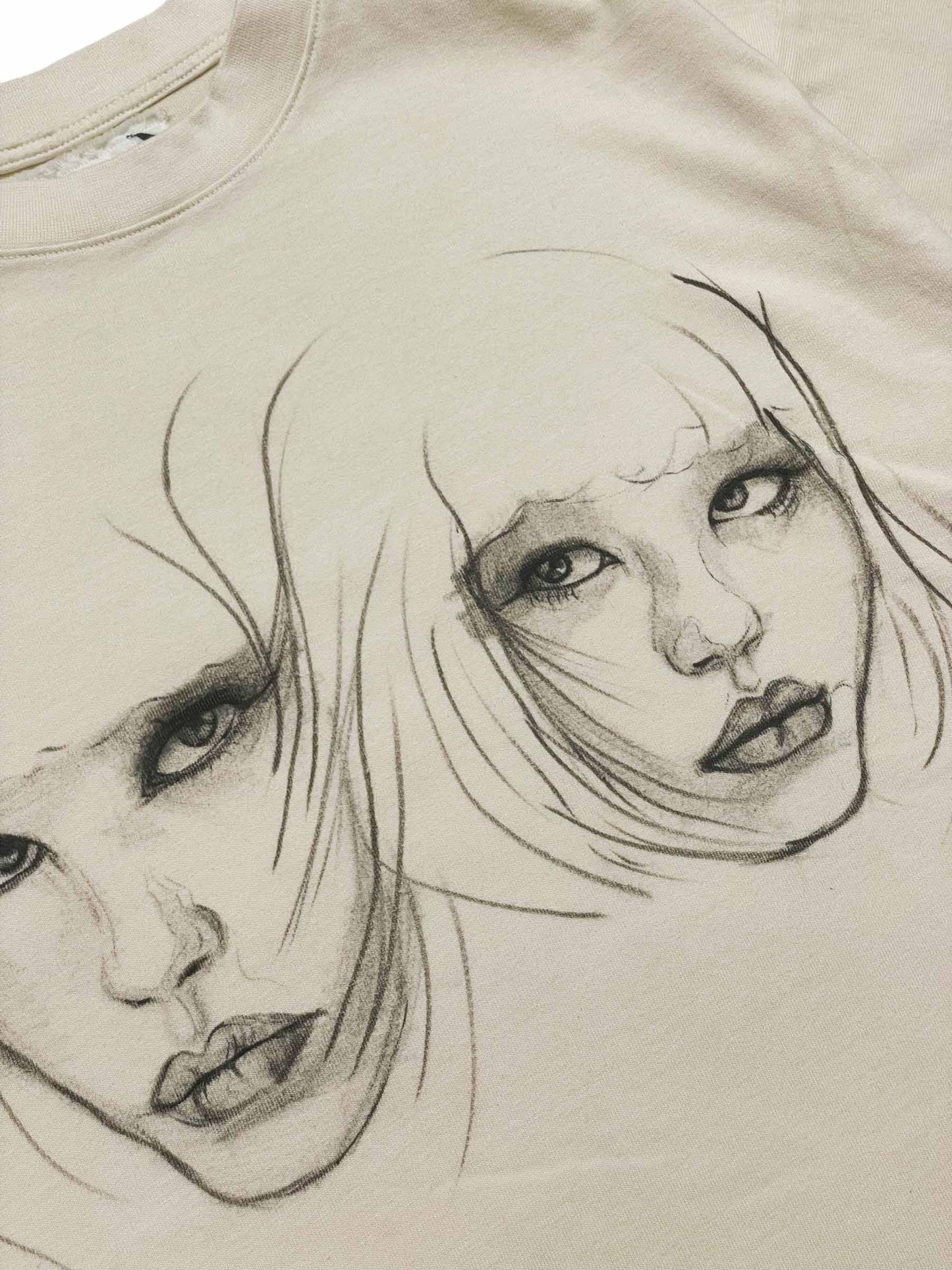 Two Faces Hand Drawn Artwork Tee Medium