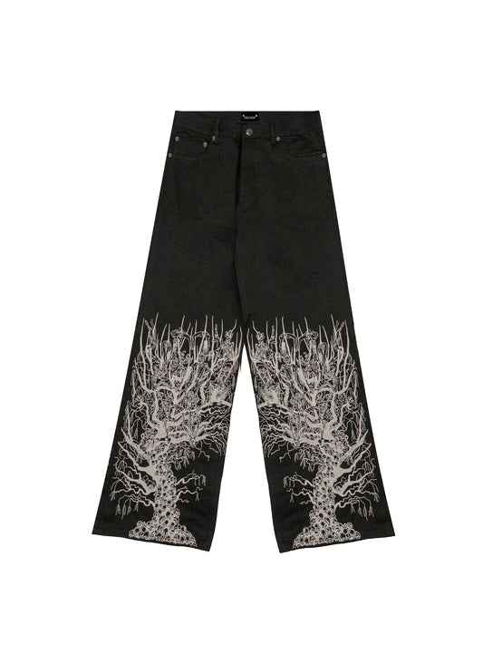 Coeden Embroidered Wide Leg Selvedge Jeans