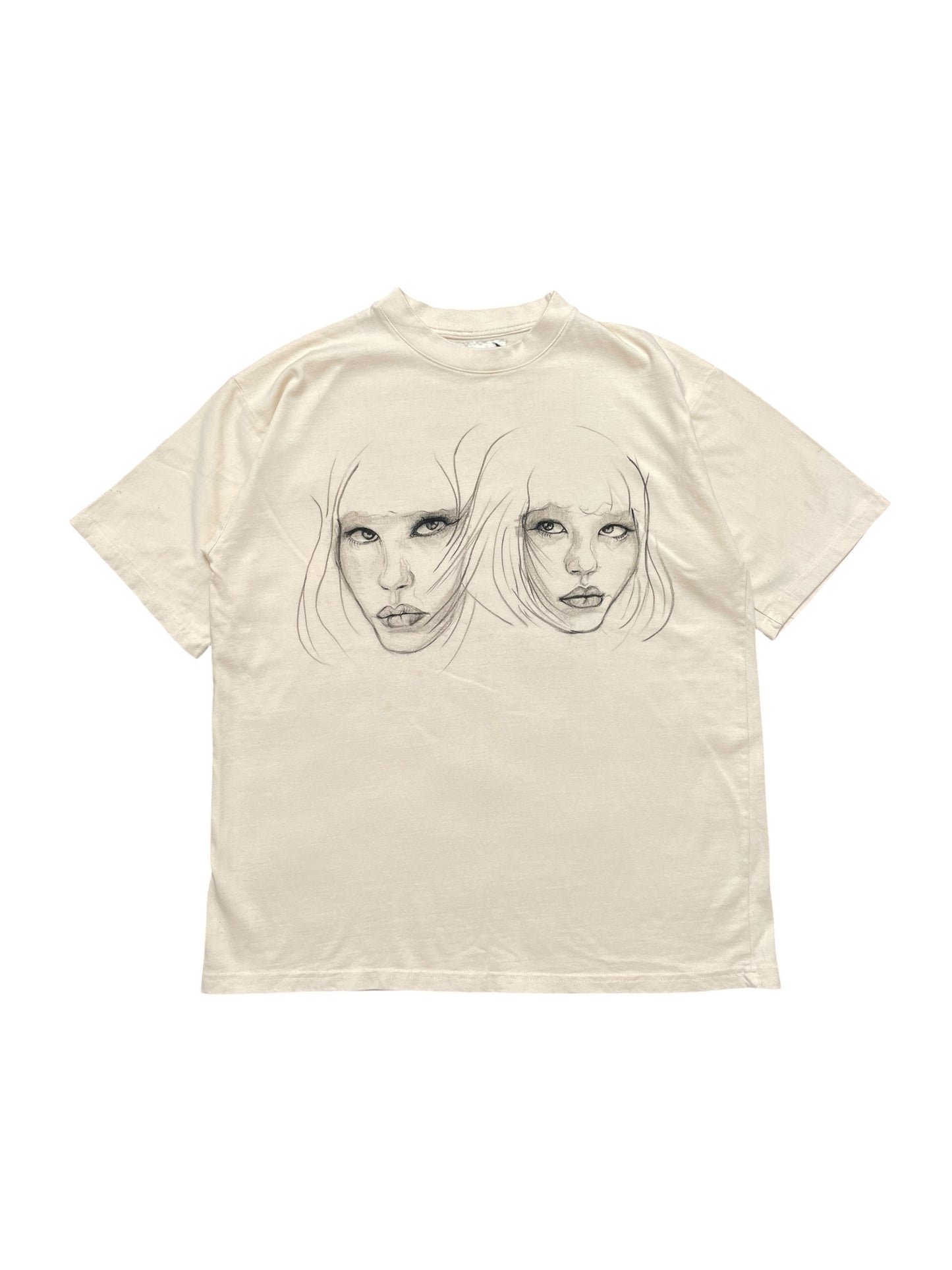 Two Faces Hand Drawn Artwork Tee Medium