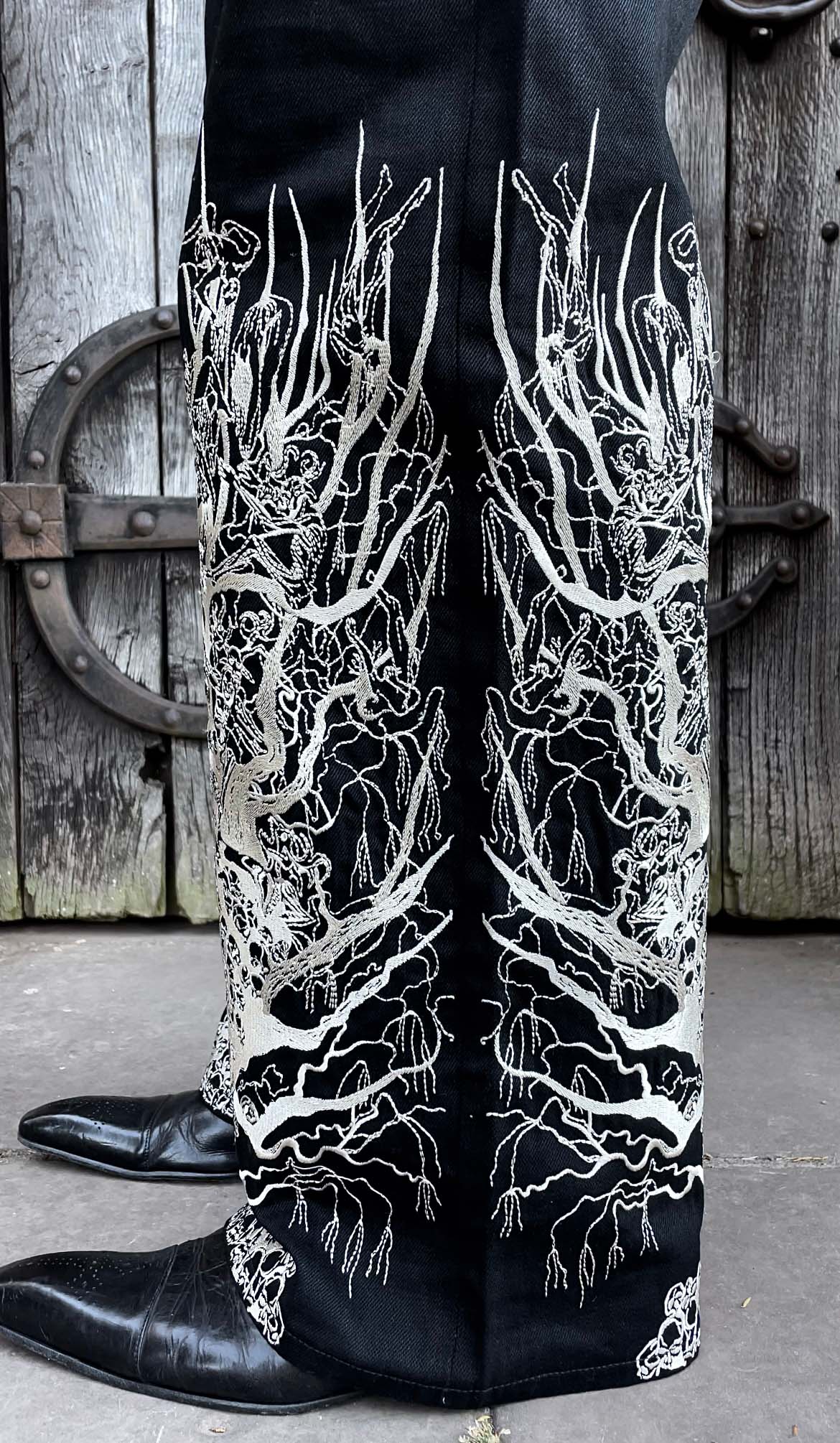 Coeden Embroidered Wide Leg Selvedge Jeans